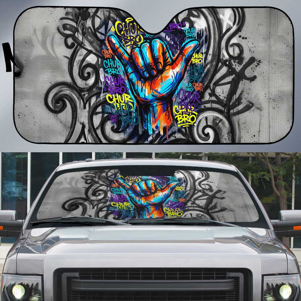 Chur Bro Shaka Sign Auto Sun Shade New Zealand Koru Colorful Graffiti Splash TS04 Multicolor - Polynesian Pride