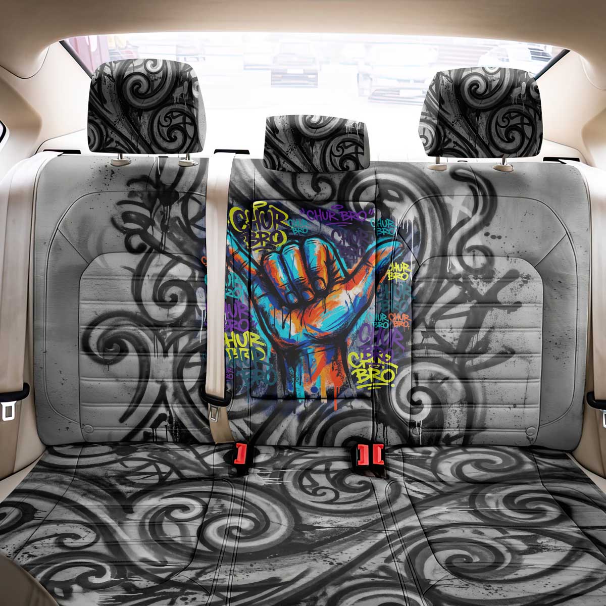 Chur Bro Shaka Sign Back Car Seat Cover New Zealand Koru Colorful Graffiti Splash TS04 - Polynesian Pride