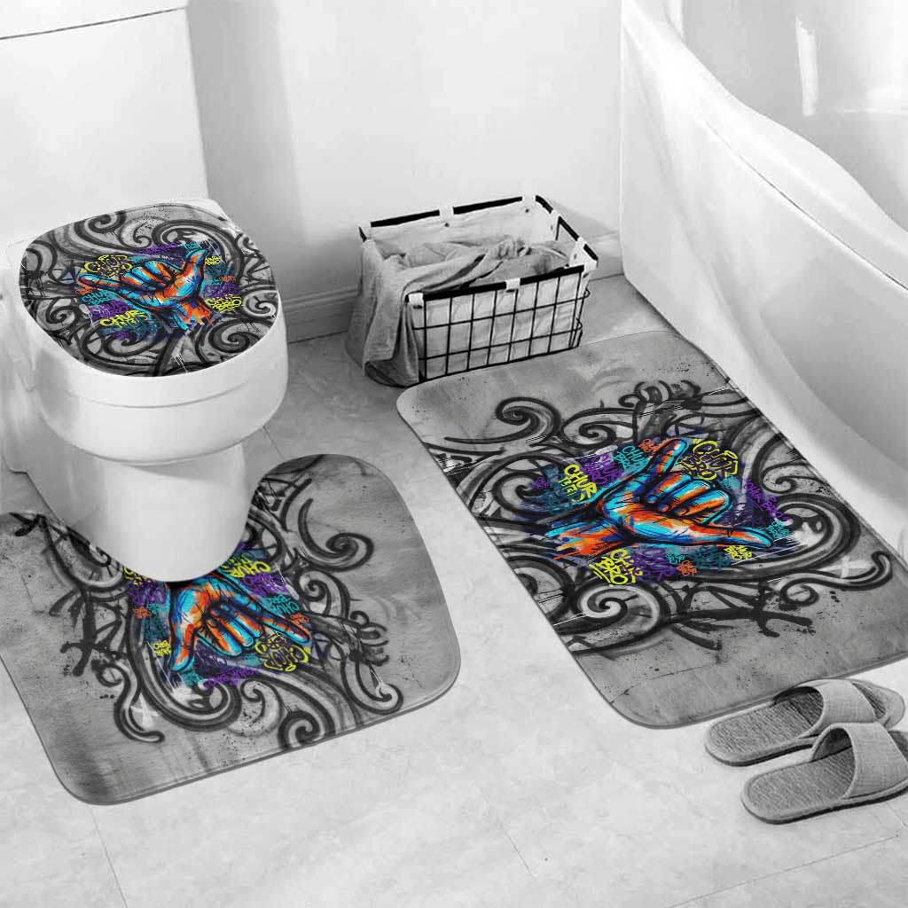 Chur Bro Shaka Sign Bathroom Set New Zealand Koru Colorful Graffiti Splash TS04 Mat Set Only (3 pcs) One Size Multicolor - Polynesian Pride