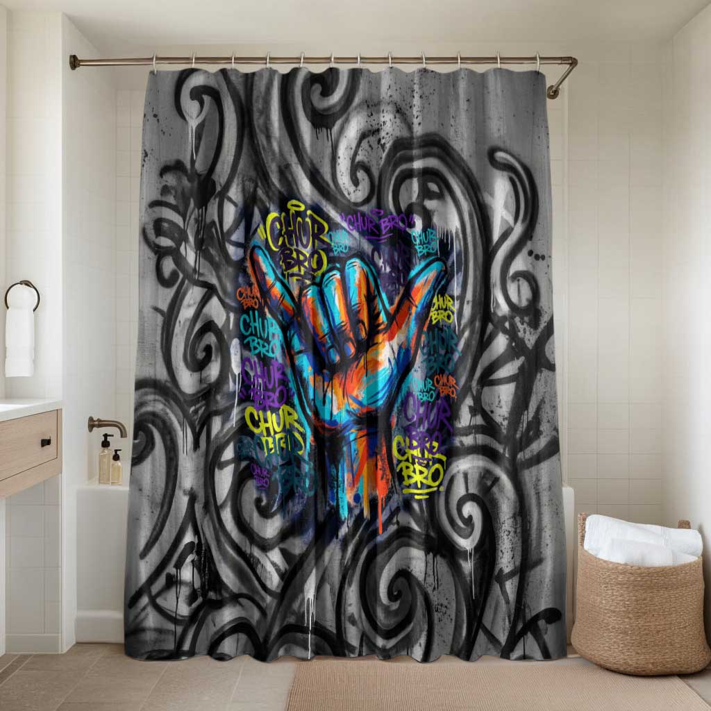 Chur Bro Shaka Sign Bathroom Set New Zealand Koru Colorful Graffiti Splash TS04 Shower Curtain Only Multicolor - Polynesian Pride