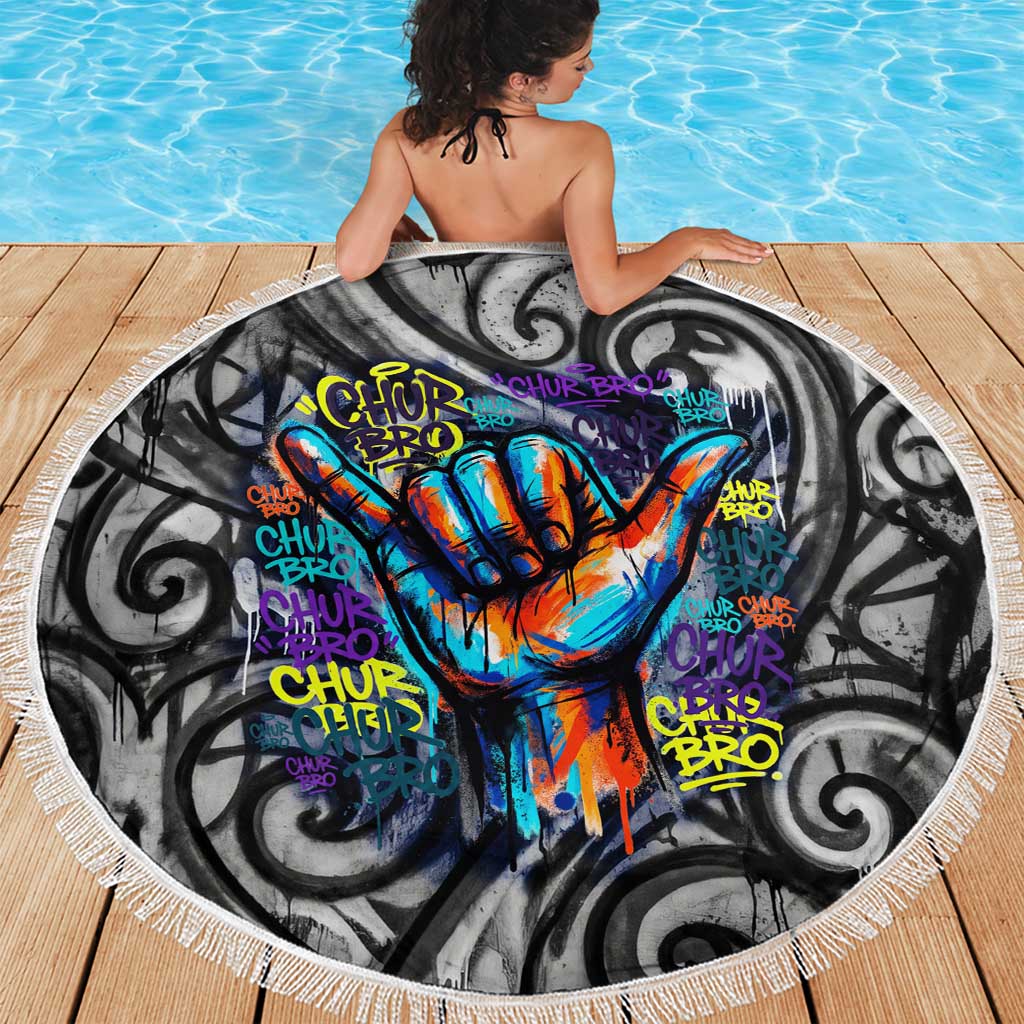 Chur Bro Shaka Sign Beach Blanket New Zealand Koru Colorful Graffiti Splash TS04 - Polynesian Pride