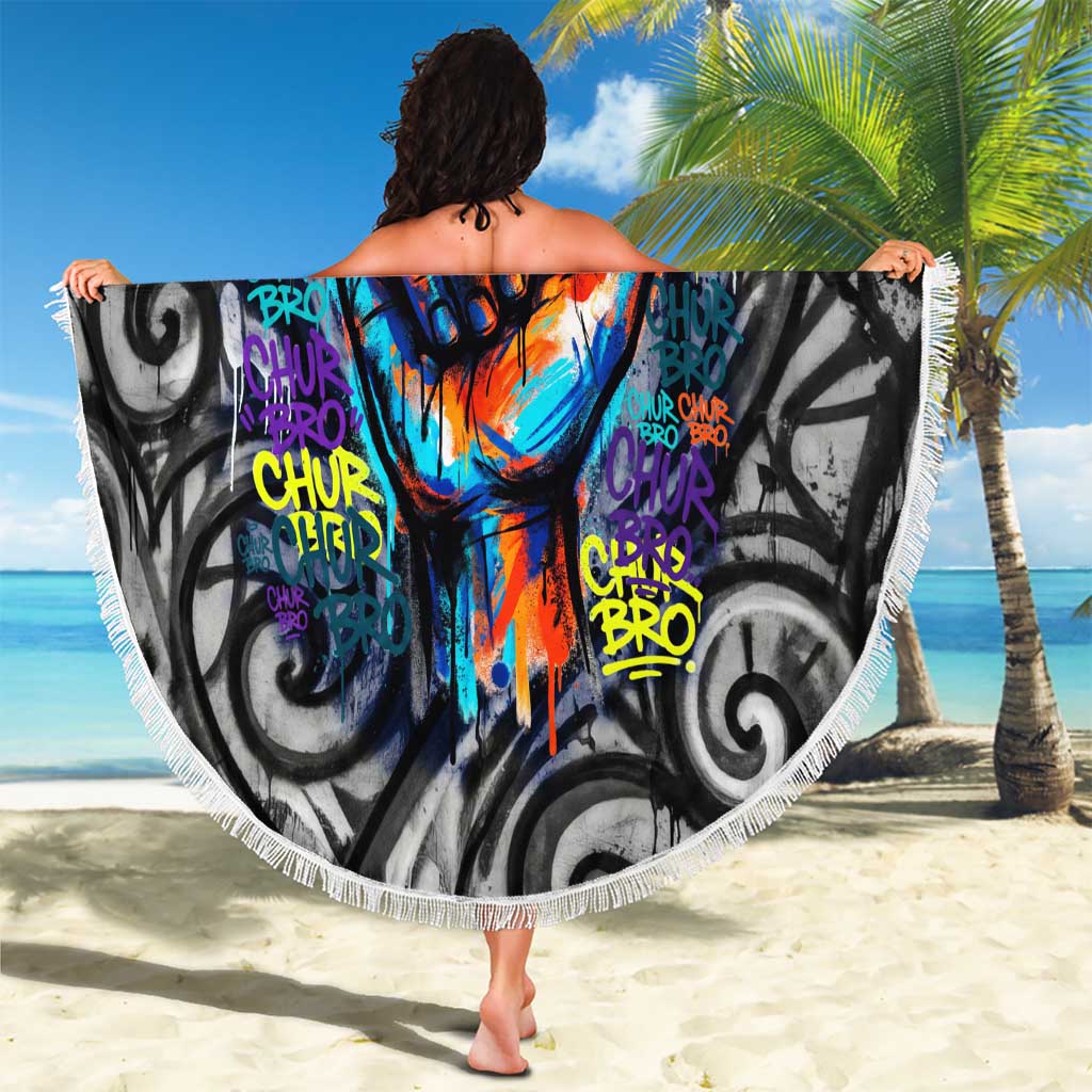 Chur Bro Shaka Sign Beach Blanket New Zealand Koru Colorful Graffiti Splash TS04 - Polynesian Pride