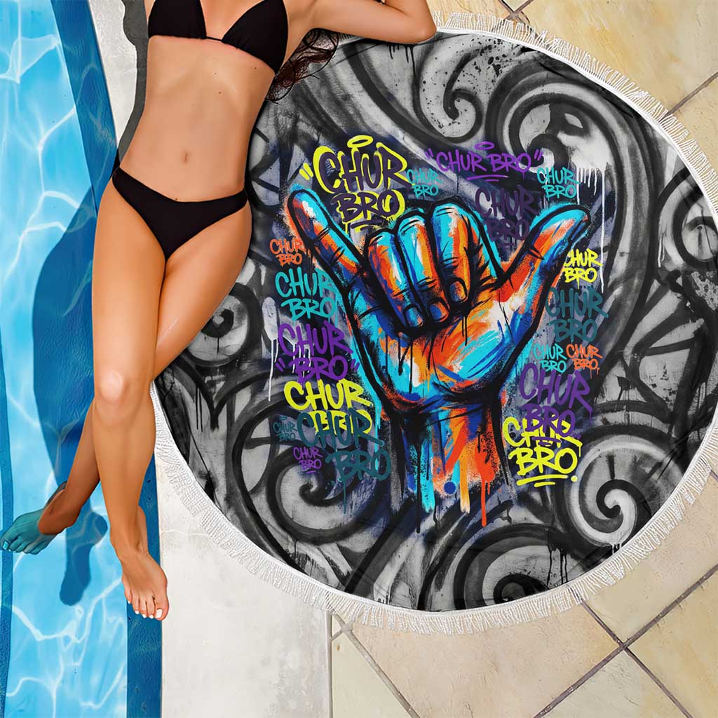 Chur Bro Shaka Sign Beach Blanket New Zealand Koru Colorful Graffiti Splash TS04 - Polynesian Pride