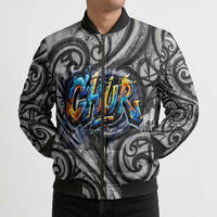 Chur Bro Shaka Sign Bomber Puffer Jacket New Zealand Koru Colorful Graffiti Splash TS04 - Polynesian Pride