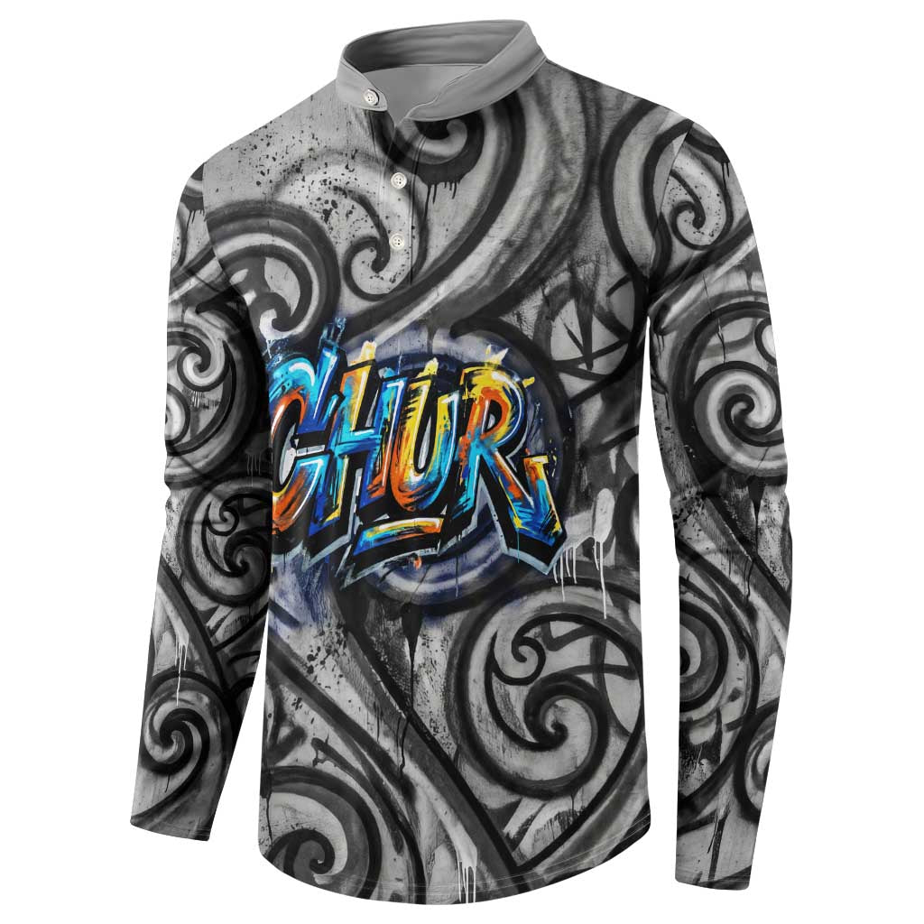 Chur Bro Shaka Sign Button Sweatshirt New Zealand Koru Colorful Graffiti Splash TS04 - Polynesian Pride