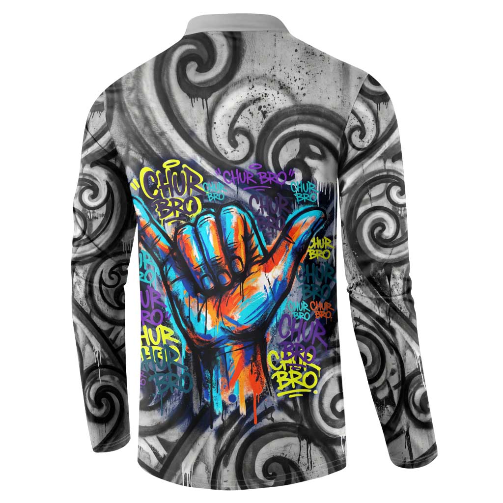 Chur Bro Shaka Sign Button Sweatshirt New Zealand Koru Colorful Graffiti Splash TS04 - Polynesian Pride