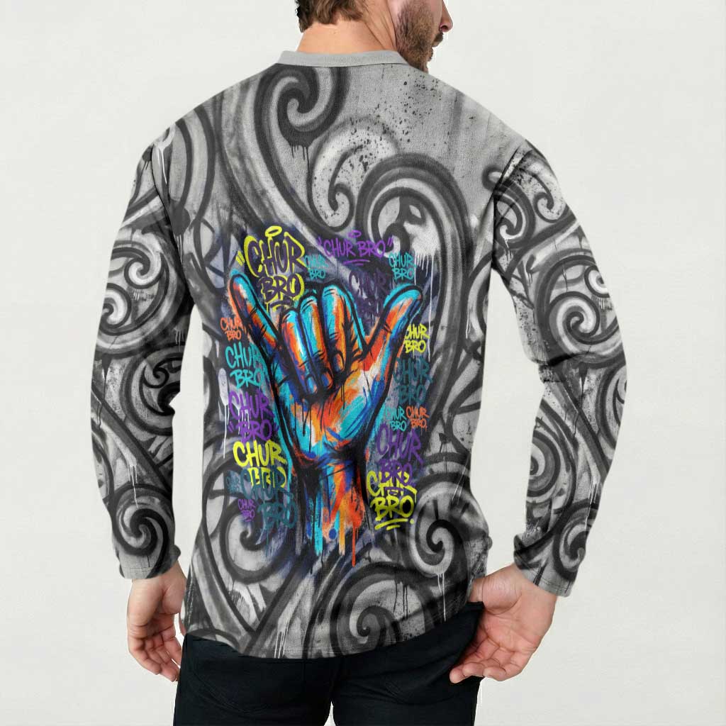 Chur Bro Shaka Sign Button Sweatshirt New Zealand Koru Colorful Graffiti Splash TS04 - Polynesian Pride