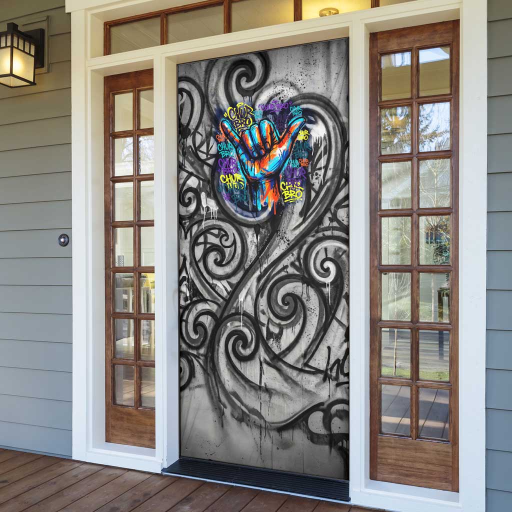 Chur Bro Shaka Sign Door Cover New Zealand Koru Colorful Graffiti Splash TS04 - Polynesian Pride
