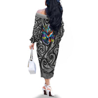 Chur Bro Shaka Sign Family Matching Off The Shoulder Long Sleeve Dress and Hawaiian Shirt New Zealand Koru Colorful Graffiti Splash