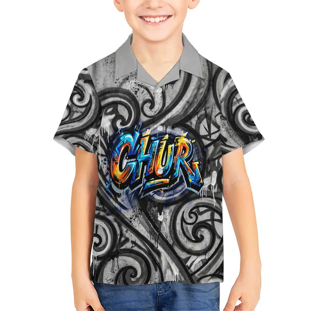 Chur Bro Shaka Sign Family Matching Off The Shoulder Long Sleeve Dress and Hawaiian Shirt New Zealand Koru Colorful Graffiti Splash
