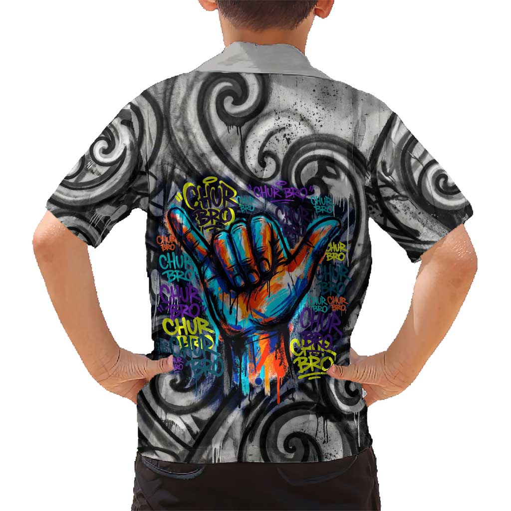 Chur Bro Shaka Sign Family Matching Off Shoulder Maxi Dress and Hawaiian Shirt New Zealand Koru Colorful Graffiti Splash