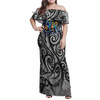 Chur Bro Shaka Sign Family Matching Off Shoulder Maxi Dress and Hawaiian Shirt New Zealand Koru Colorful Graffiti Splash