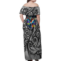 Chur Bro Shaka Sign Family Matching Off Shoulder Maxi Dress and Hawaiian Shirt New Zealand Koru Colorful Graffiti Splash