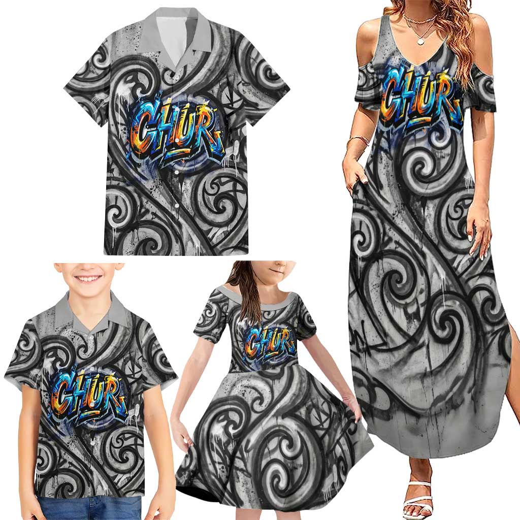 Chur Bro Shaka Sign Family Matching Summer Maxi Dress and Hawaiian Shirt New Zealand Koru Colorful Graffiti Splash TS04 - Polynesian Pride