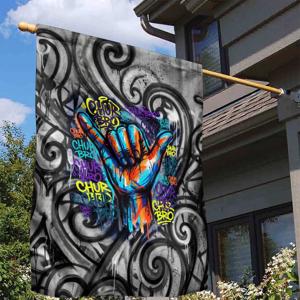 Chur Bro Shaka Sign Garden Flag New Zealand Koru Colorful Graffiti Splash
