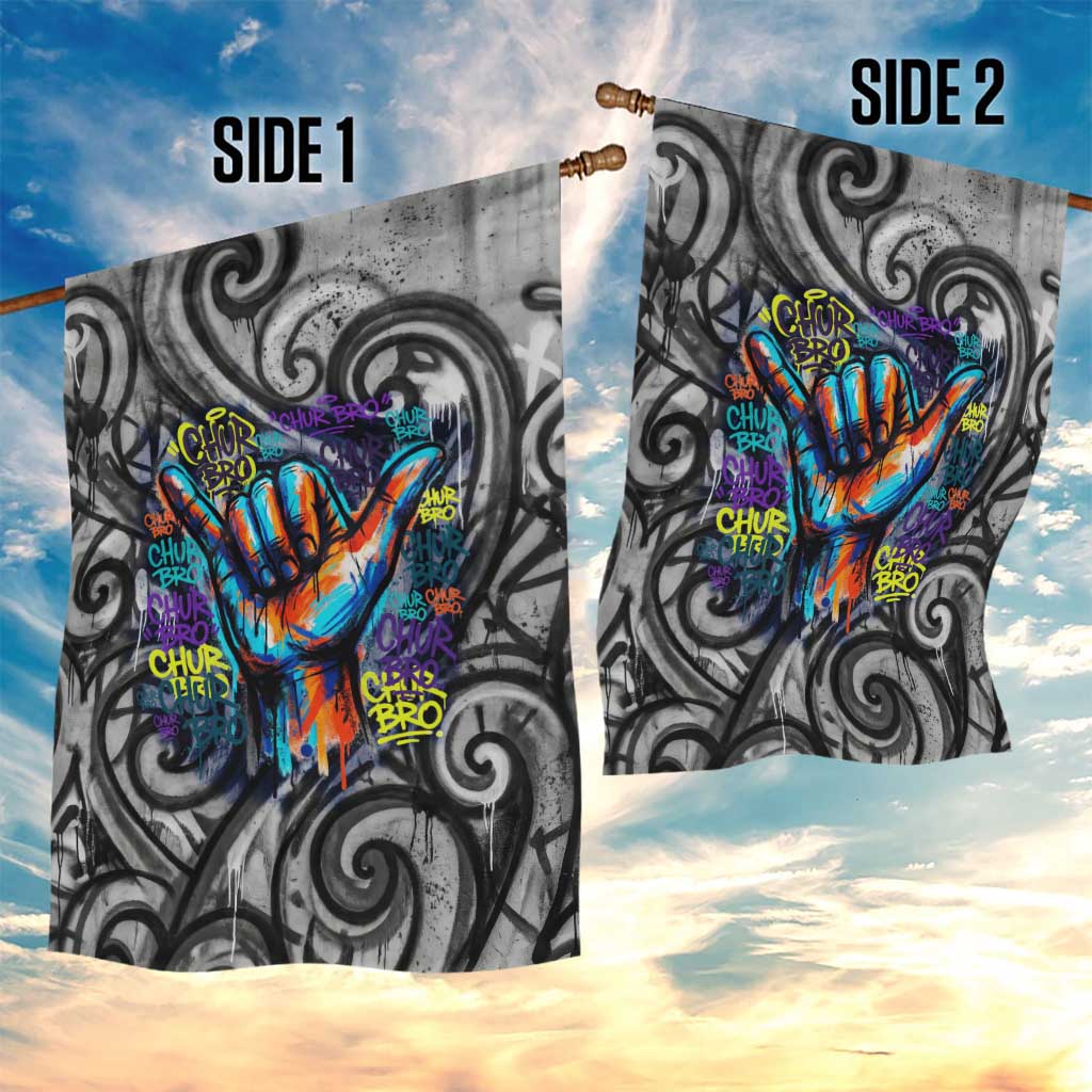 Chur Bro Shaka Sign Garden Flag New Zealand Koru Colorful Graffiti Splash