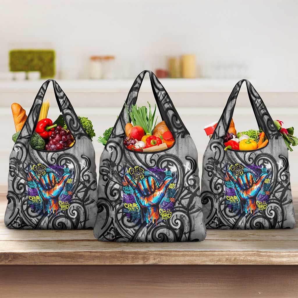 Chur Bro Shaka Sign Grocery Bag New Zealand Koru Colorful Graffiti Splash TS04 3-pack One Size Multicolor - Polynesian Pride