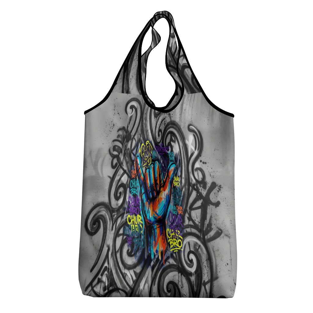 Chur Bro Shaka Sign Grocery Bag New Zealand Koru Colorful Graffiti Splash TS04 - Polynesian Pride