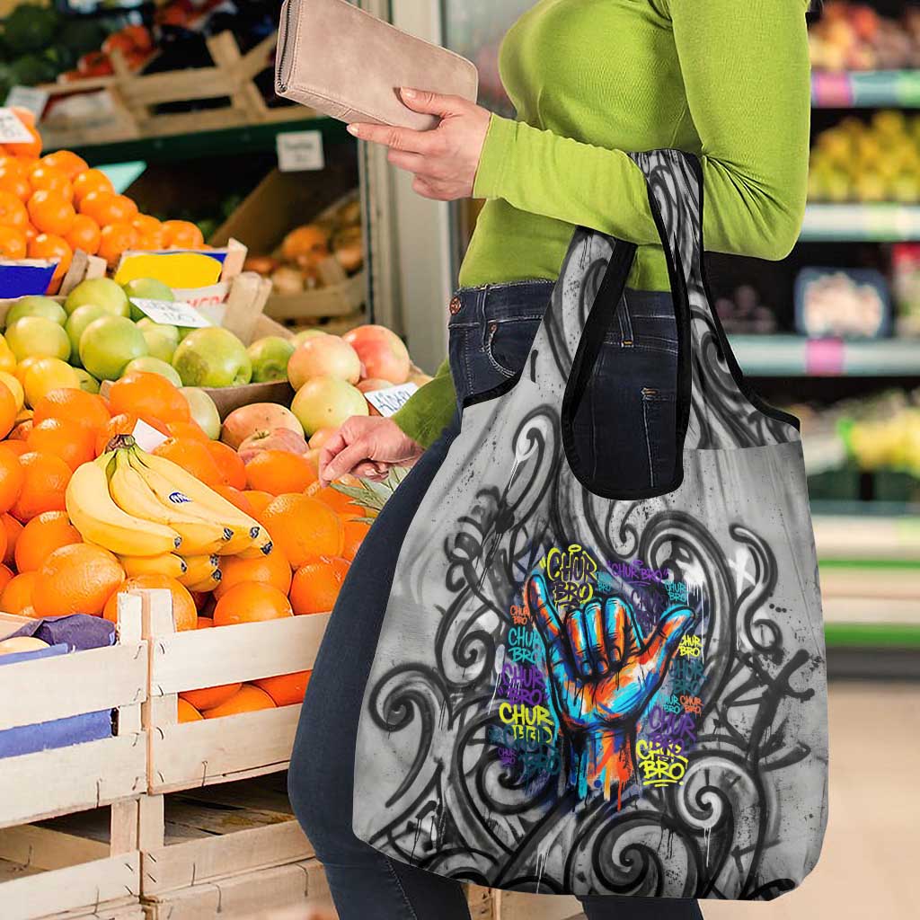 Chur Bro Shaka Sign Grocery Bag New Zealand Koru Colorful Graffiti Splash TS04 - Polynesian Pride