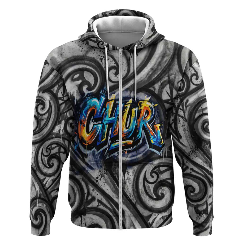 Chur Bro Shaka Sign Hoodie New Zealand Koru Colorful Graffiti Splash TS04 Zip Hoodie Multicolor - Polynesian Pride
