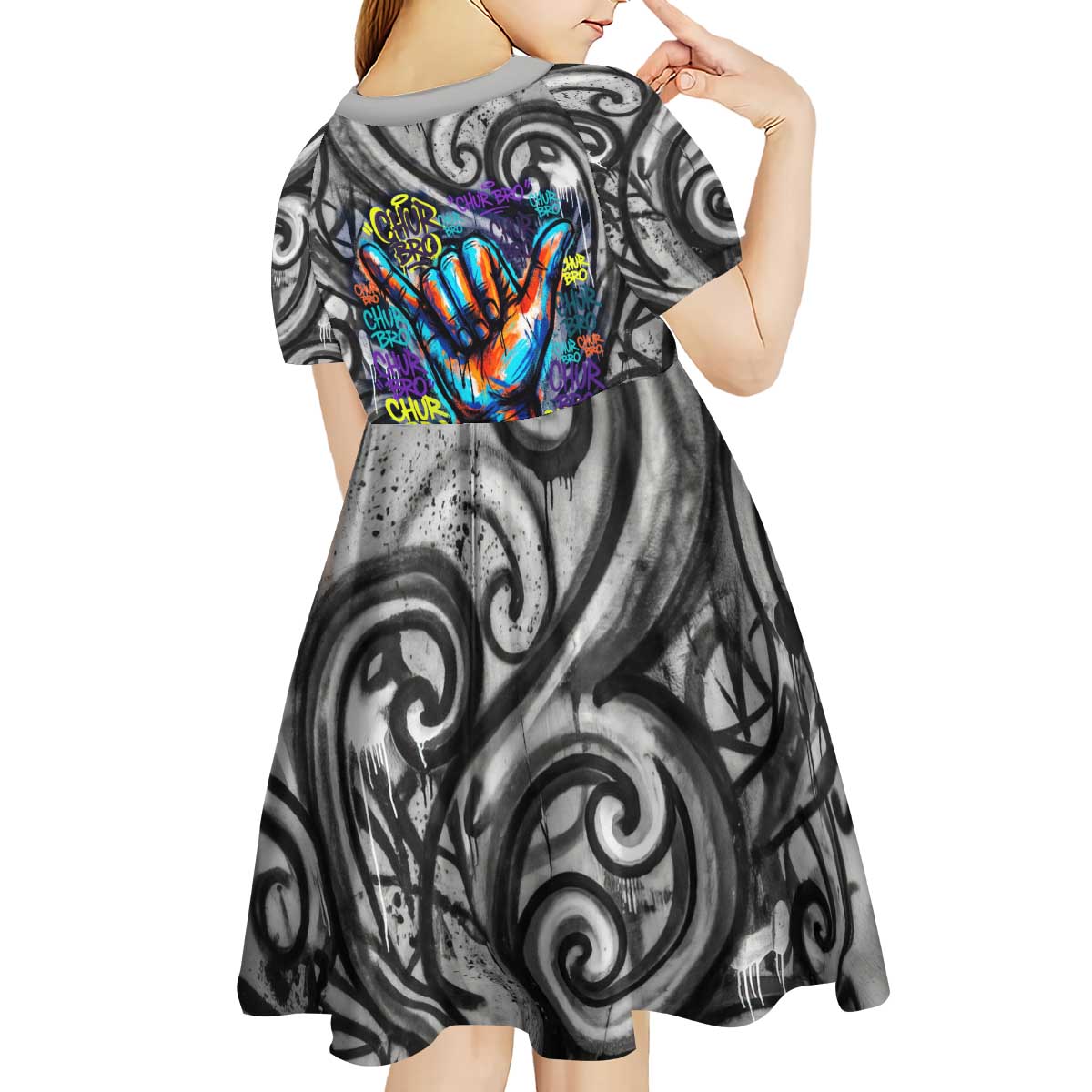 Chur Bro Shaka Sign Kid Short Sleeve Dress New Zealand Koru Colorful Graffiti Splash