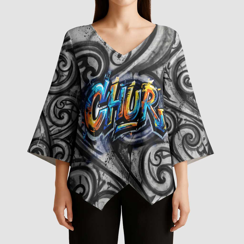 Chur Bro Shaka Sign Kimono Sleeve Blouse New Zealand Koru Colorful Graffiti Splash TS04 - Polynesian Pride
