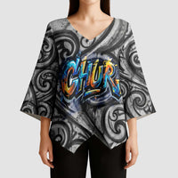 Chur Bro Shaka Sign Kimono Sleeve Blouse New Zealand Koru Colorful Graffiti Splash TS04 - Polynesian Pride