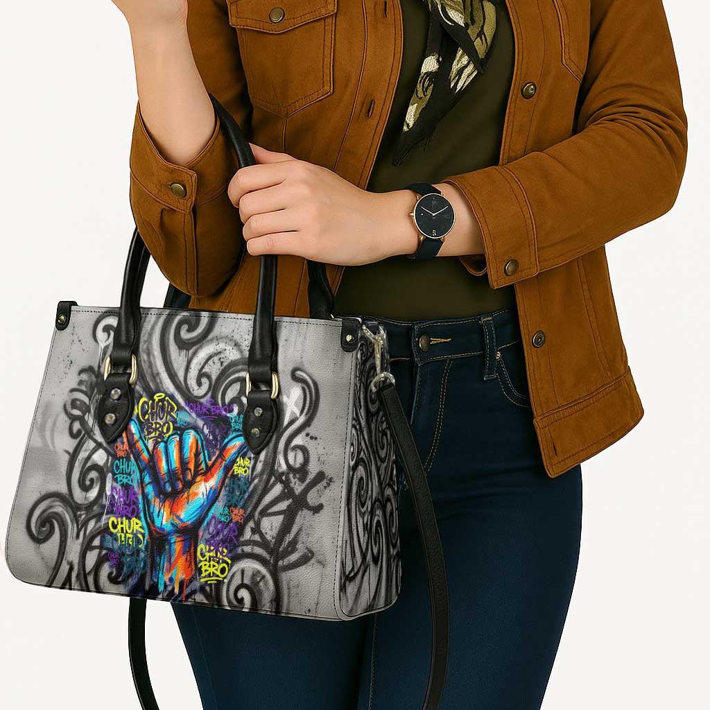 Chur Bro Shaka Sign Leather Bag New Zealand Koru Colorful Graffiti Splash TS04 - Polynesian Pride