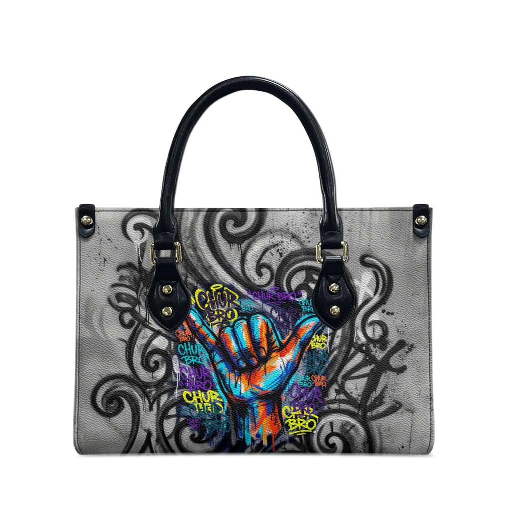 Chur Bro Shaka Sign Leather Bag New Zealand Koru Colorful Graffiti Splash TS04 - Polynesian Pride