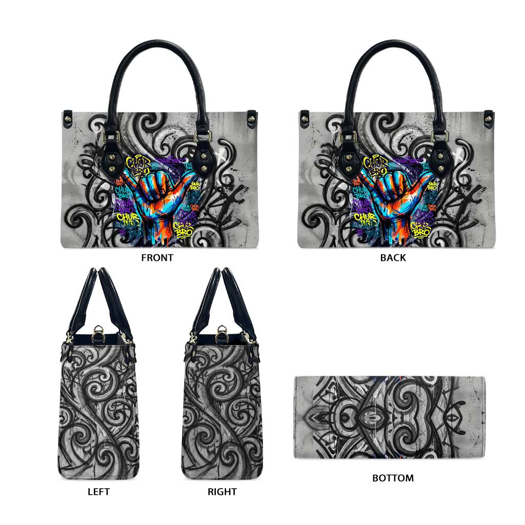 Chur Bro Shaka Sign Leather Bag New Zealand Koru Colorful Graffiti Splash TS04 - Polynesian Pride