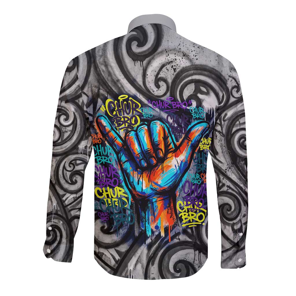 Chur Bro Shaka Sign Long Sleeve Button Shirt New Zealand Koru Colorful Graffiti Splash TS04 - Polynesian Pride