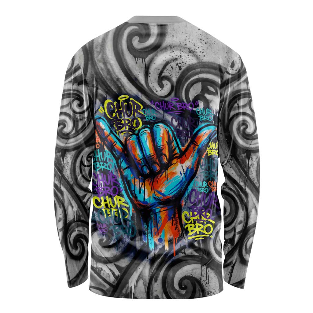Chur Bro Shaka Sign Long Sleeve Shirt New Zealand Koru Colorful Graffiti Splash TS04 - Polynesian Pride