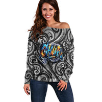 Chur Bro Shaka Sign Off Shoulder Sweater New Zealand Koru Colorful Graffiti Splash TS04 Women Multicolor - Polynesian Pride