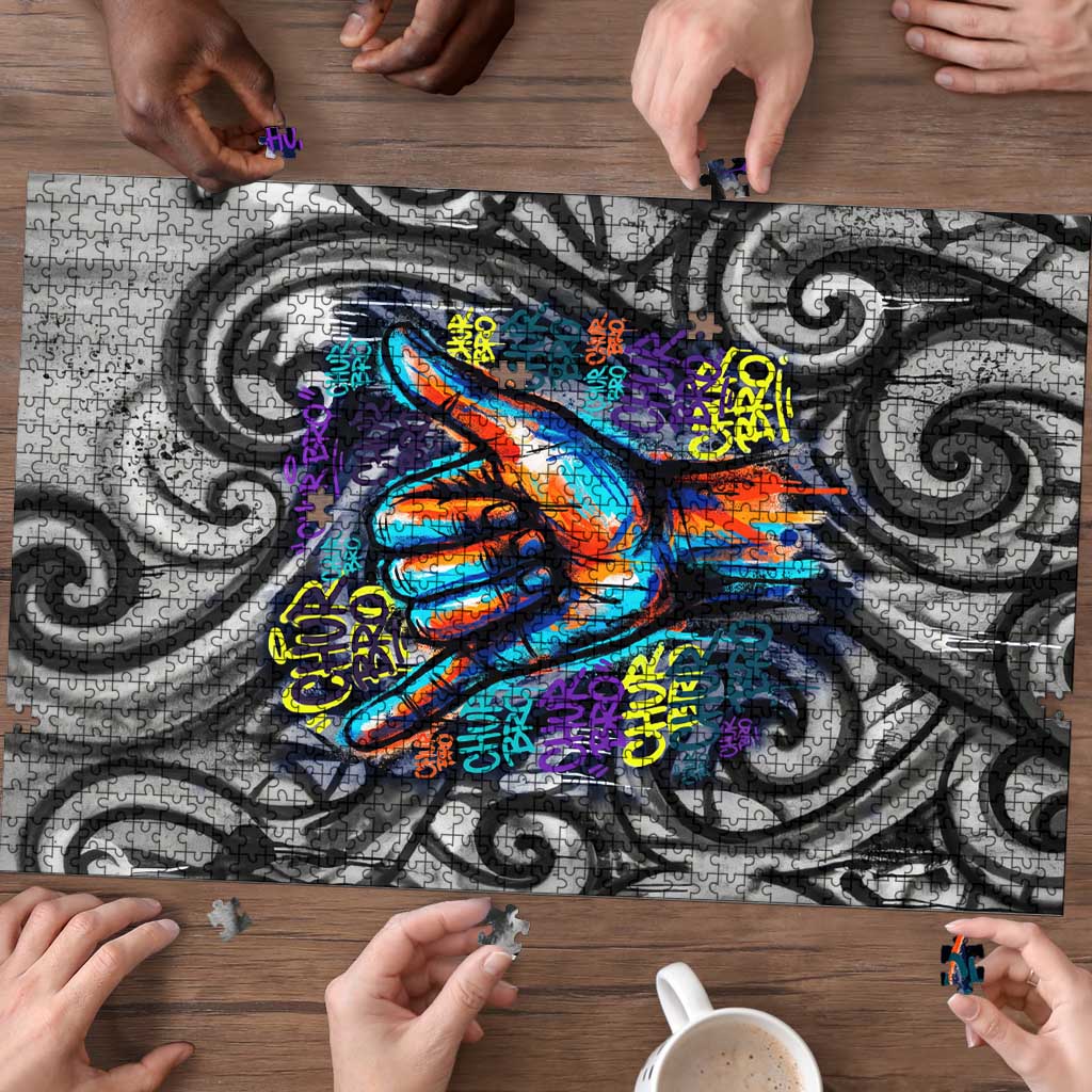 Chur Bro Shaka Sign Puzzle New Zealand Koru Colorful Graffiti Splash