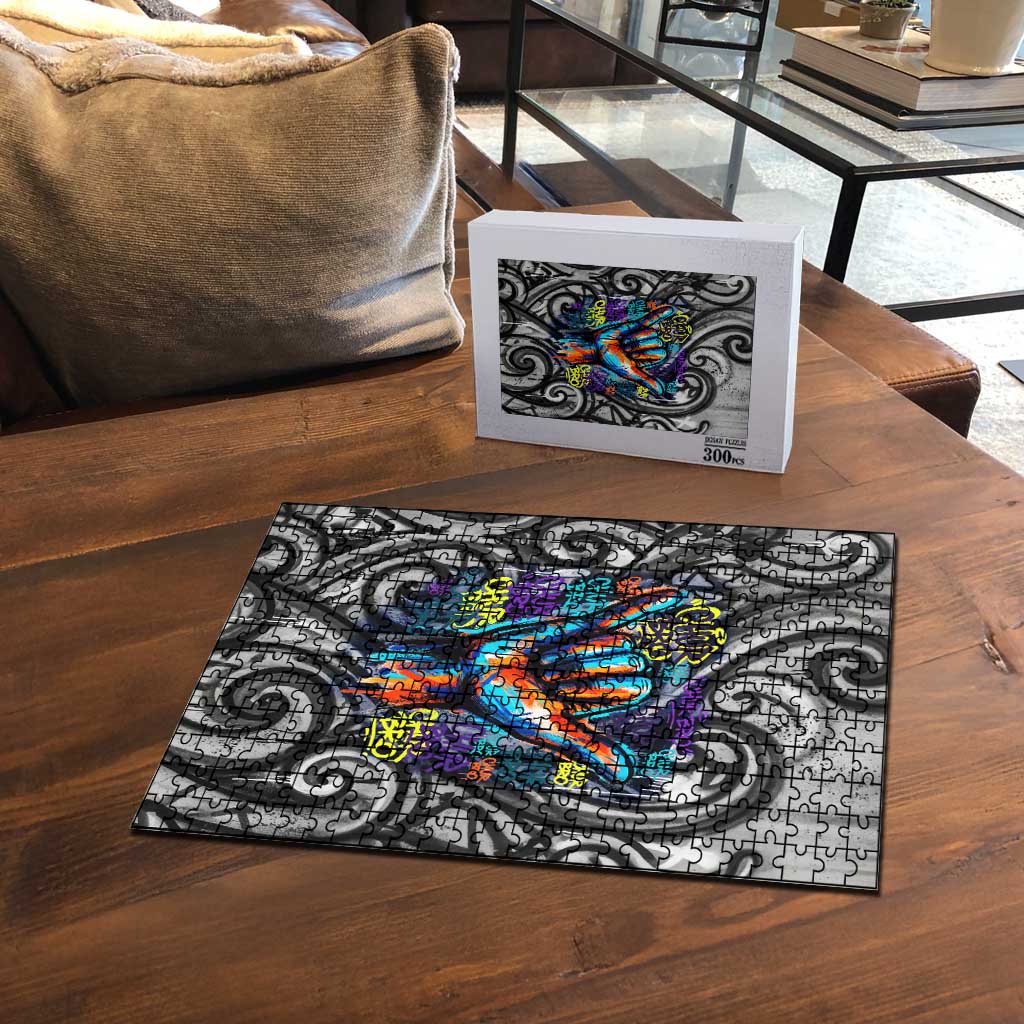 Chur Bro Shaka Sign Puzzle New Zealand Koru Colorful Graffiti Splash