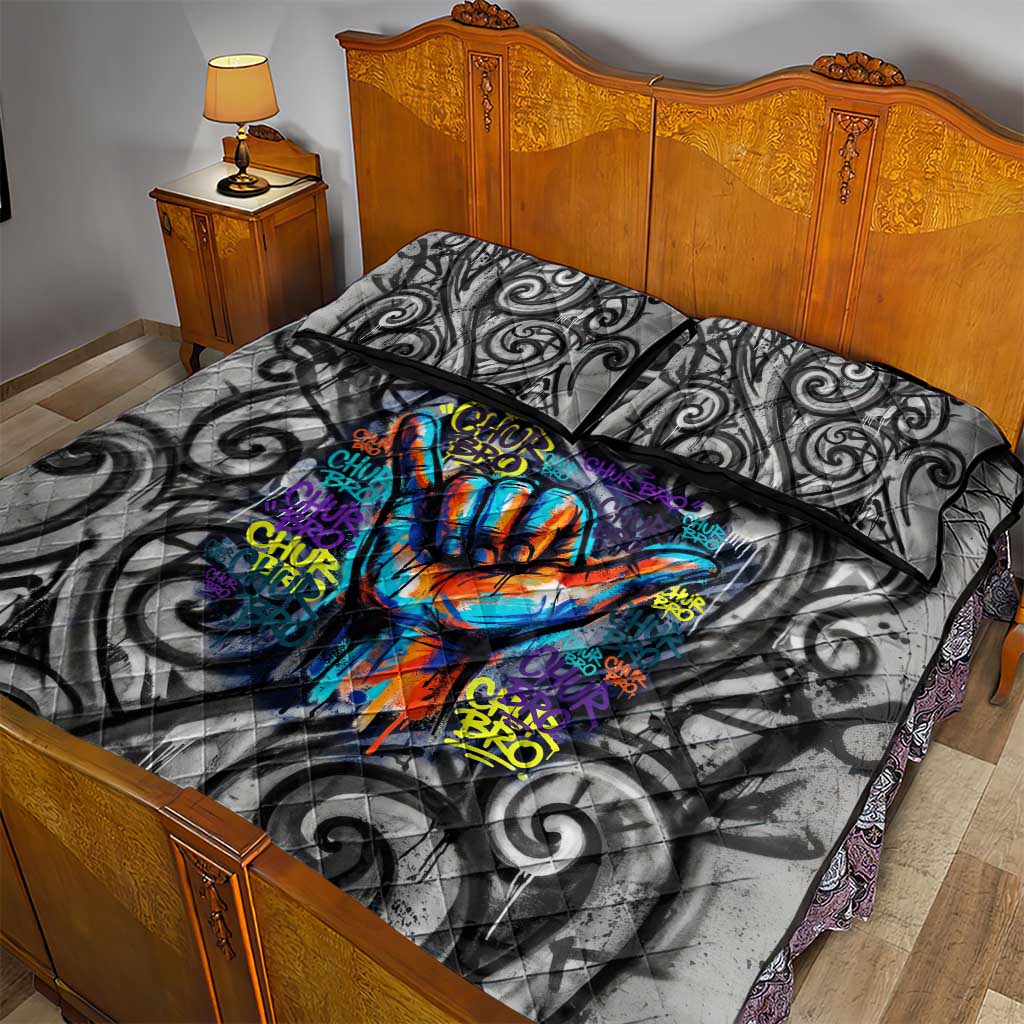 Chur Bro Shaka Sign Quilt Bed Set New Zealand Koru Colorful Graffiti Splash TS04 - Polynesian Pride