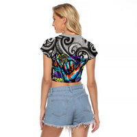 Chur Bro Shaka Sign Raglan Cropped T Shirt New Zealand Koru Colorful Graffiti Splash