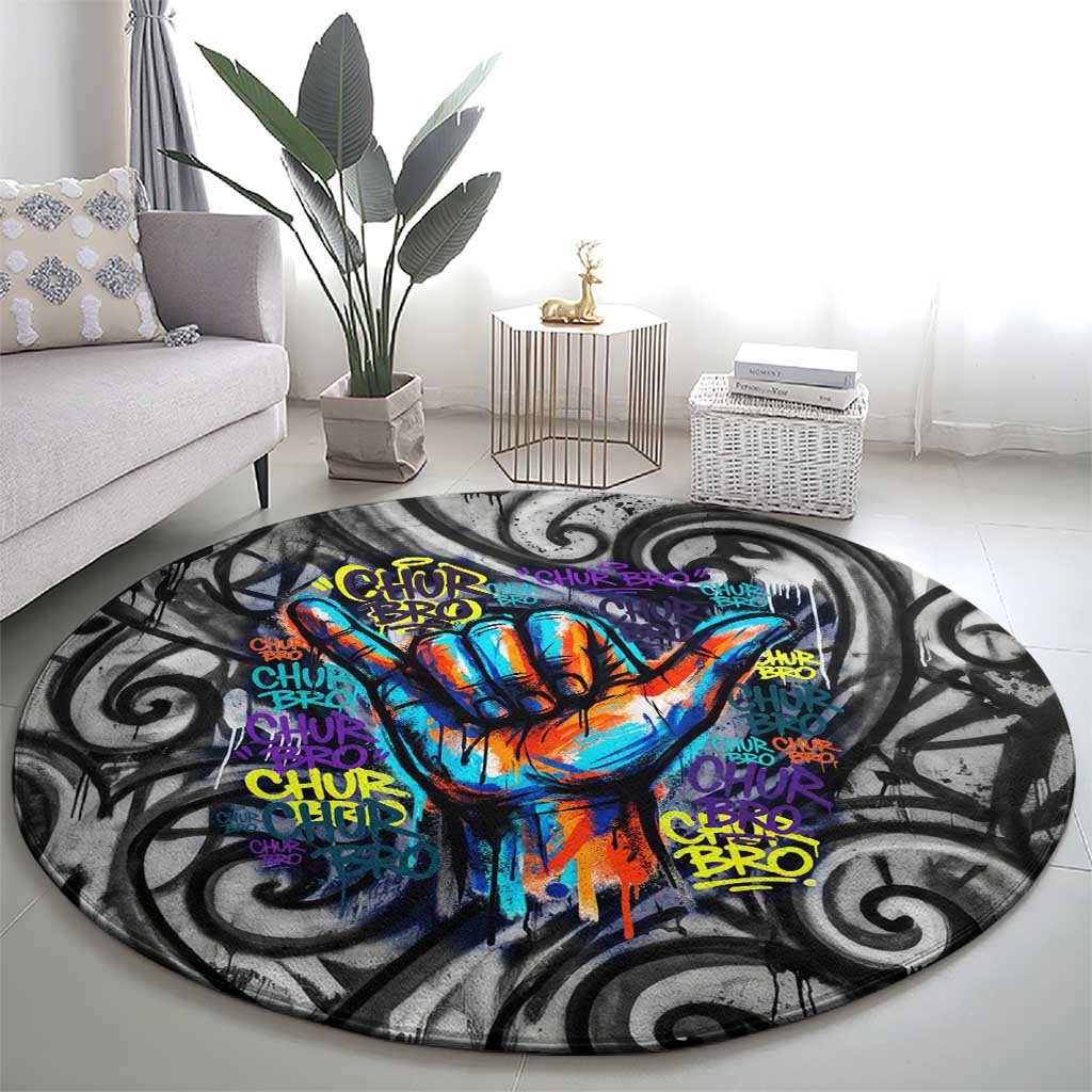 Chur Bro Shaka Sign Round Carpet New Zealand Koru Colorful Graffiti Splash TS04 - Polynesian Pride