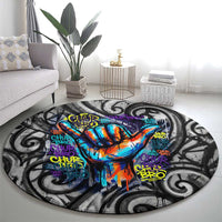Chur Bro Shaka Sign Round Carpet New Zealand Koru Colorful Graffiti Splash TS04 - Polynesian Pride