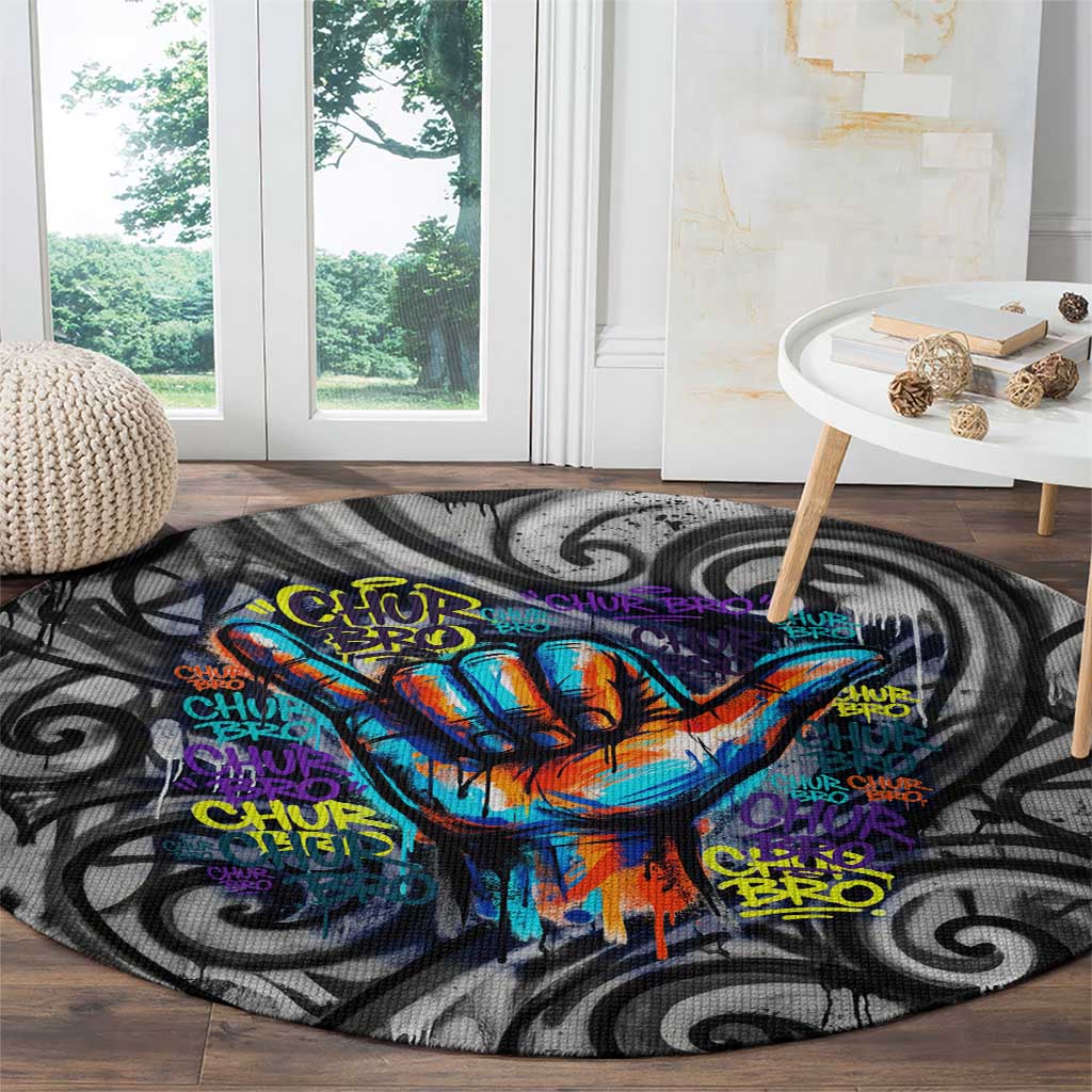 Chur Bro Shaka Sign Round Carpet New Zealand Koru Colorful Graffiti Splash TS04 - Polynesian Pride