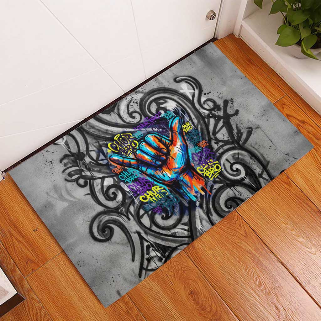 Chur Bro Shaka Sign Rubber Doormat New Zealand Koru Colorful Graffiti Splash TS04 - Polynesian Pride