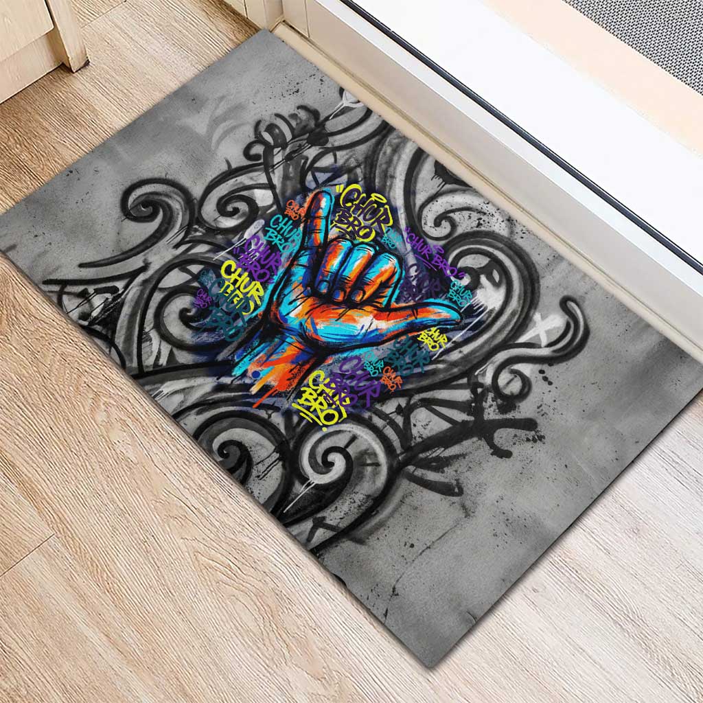 Chur Bro Shaka Sign Rubber Doormat New Zealand Koru Colorful Graffiti Splash TS04 - Polynesian Pride