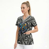 Chur Bro Shaka Sign Scrub Top New Zealand Koru Colorful Graffiti Splash TS04 - Polynesian Pride