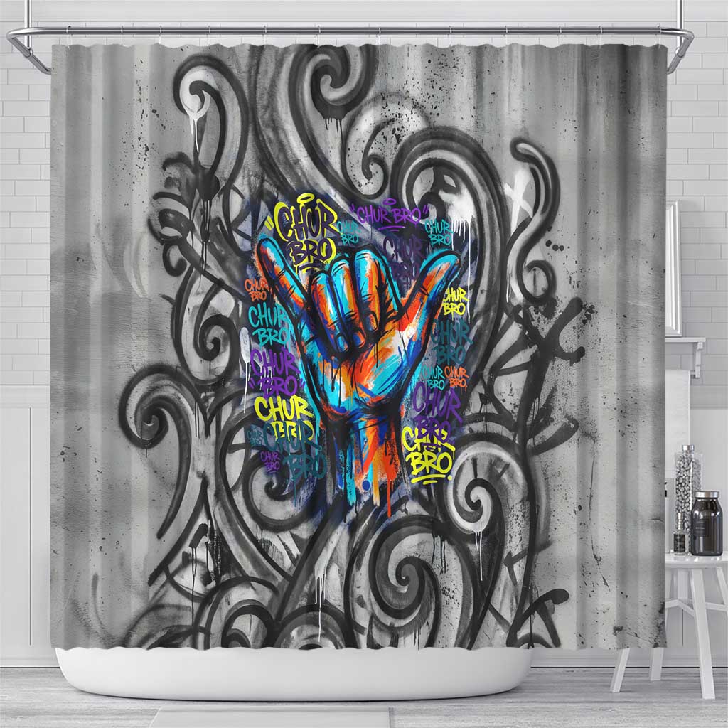 Chur Bro Shaka Sign Shower Curtain New Zealand Koru Colorful Graffiti Splash TS04 - Polynesian Pride