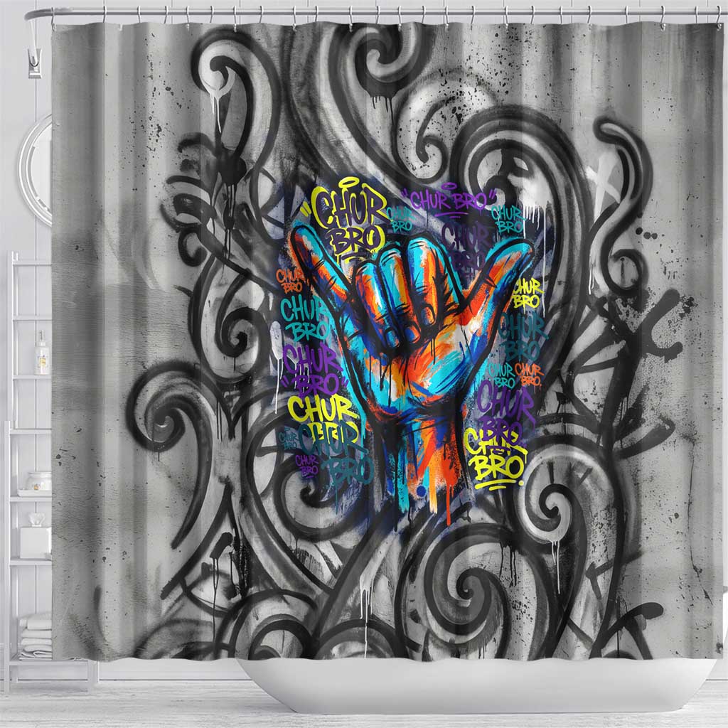 Chur Bro Shaka Sign Shower Curtain New Zealand Koru Colorful Graffiti Splash TS04 - Polynesian Pride