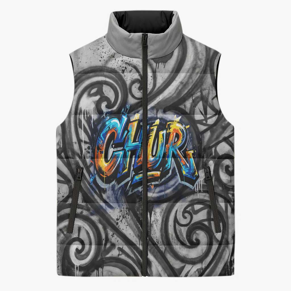 Chur Bro Shaka Sign Sleeveless Puffer Jacket New Zealand Koru Colorful Graffiti Splash TS04 Unisex Multicolor - Polynesian Pride