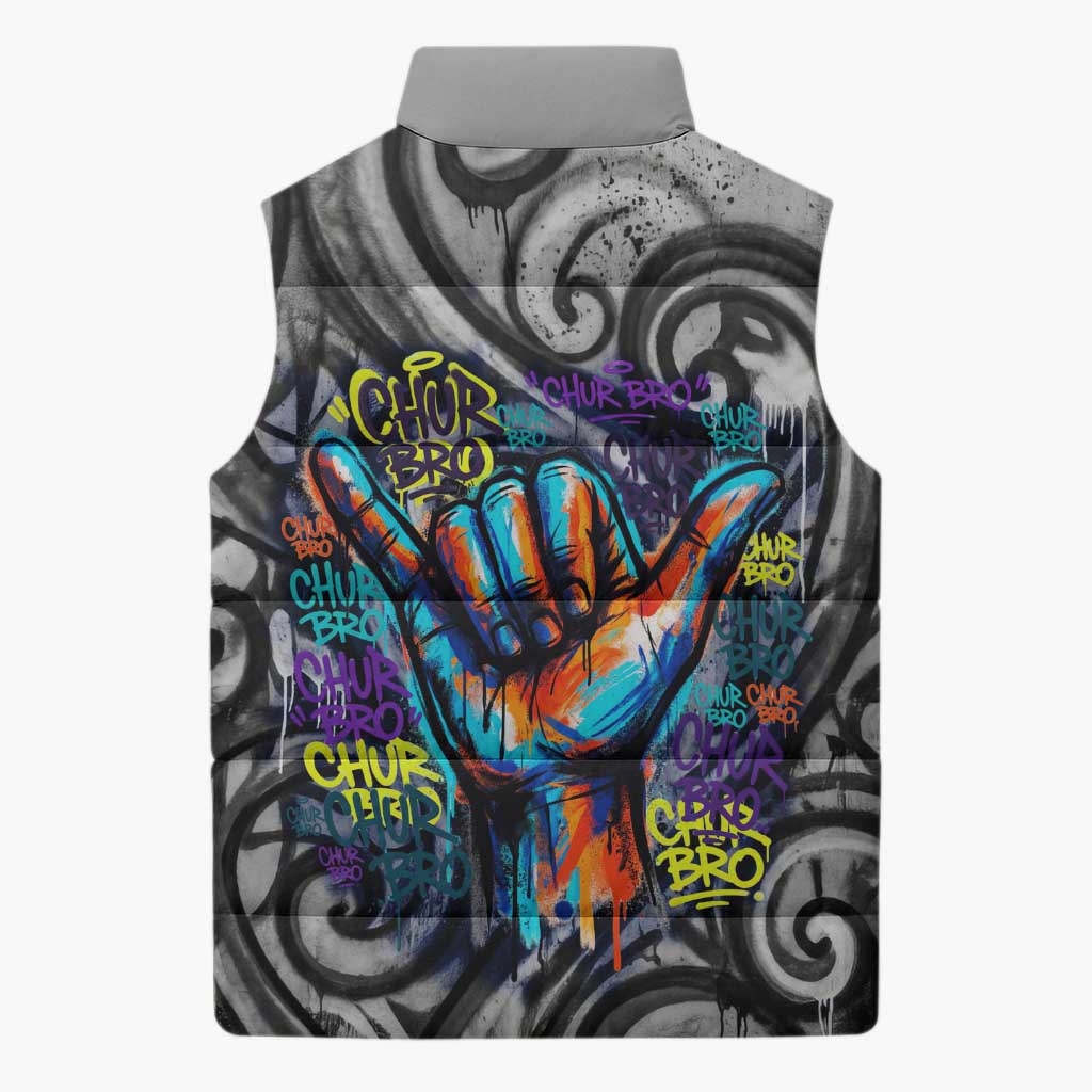 Chur Bro Shaka Sign Sleeveless Puffer Jacket New Zealand Koru Colorful Graffiti Splash TS04 - Polynesian Pride