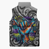Chur Bro Shaka Sign Sleeveless Puffer Jacket New Zealand Koru Colorful Graffiti Splash TS04 - Polynesian Pride