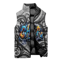 Chur Bro Shaka Sign Sleeveless Puffer Jacket New Zealand Koru Colorful Graffiti Splash TS04 - Polynesian Pride