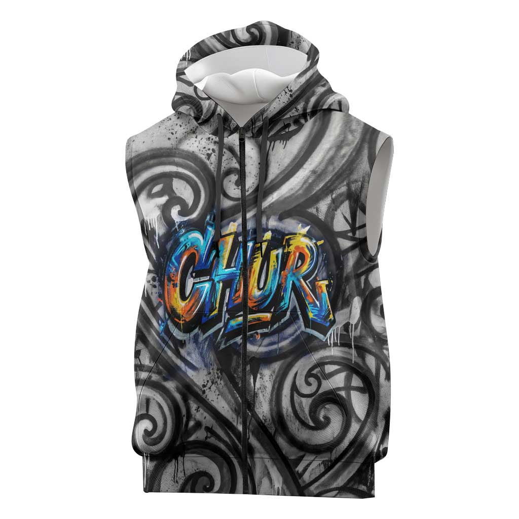 Chur Bro Shaka Sign Sleeveless Zip Hoodie New Zealand Koru Colorful Graffiti Splash TS04 Multicolor - Polynesian Pride